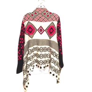 50% OFF Red White Printed Longsleeve Cardigan Sweater Size Medium Women's Ladies Fashion Winter Fall