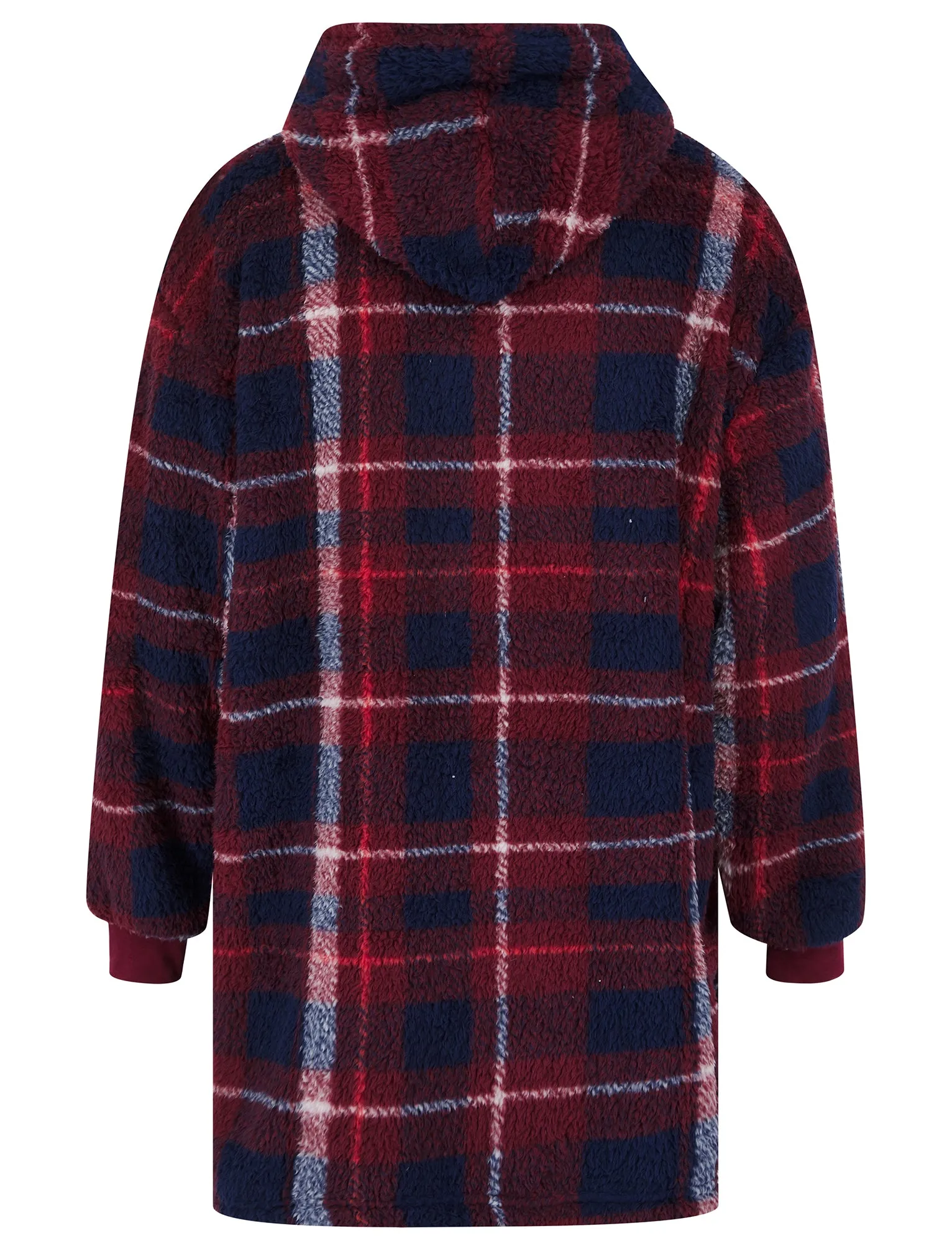 Adult Glenwood Tartan Checked Soft Fleece Borg Lined Oversized Hooded Blanket with Pocket in Peacoat Navy  - Tokyo Laundry