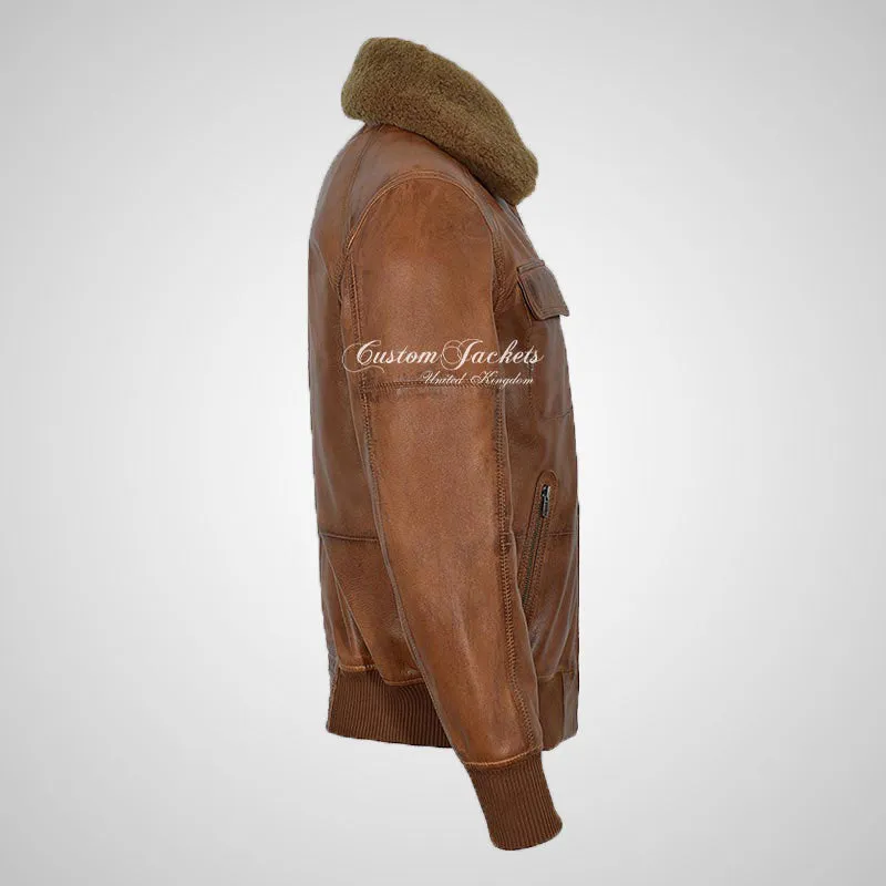 B52 Leather Pilot Jacket With Detachable Fur Collar Mens Bomber Jacket