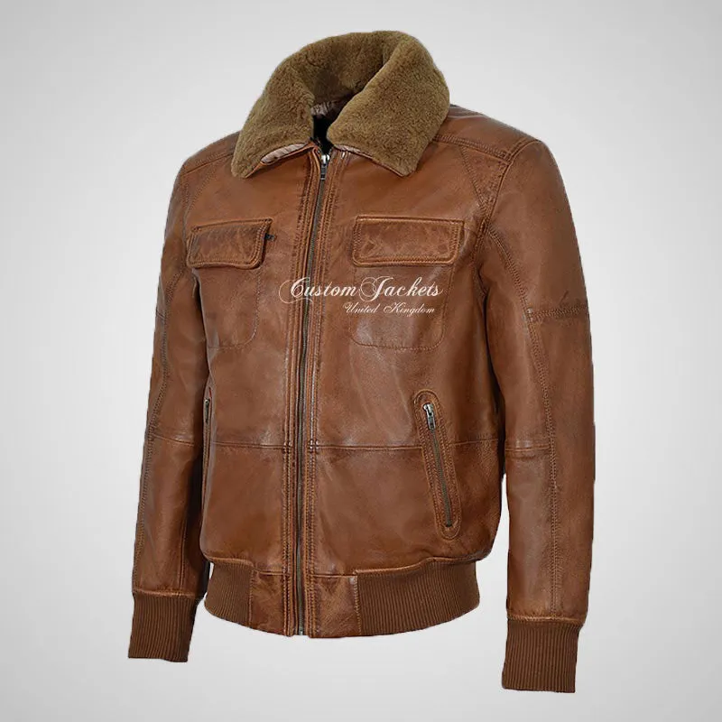 B52 Leather Pilot Jacket With Detachable Fur Collar Mens Bomber Jacket