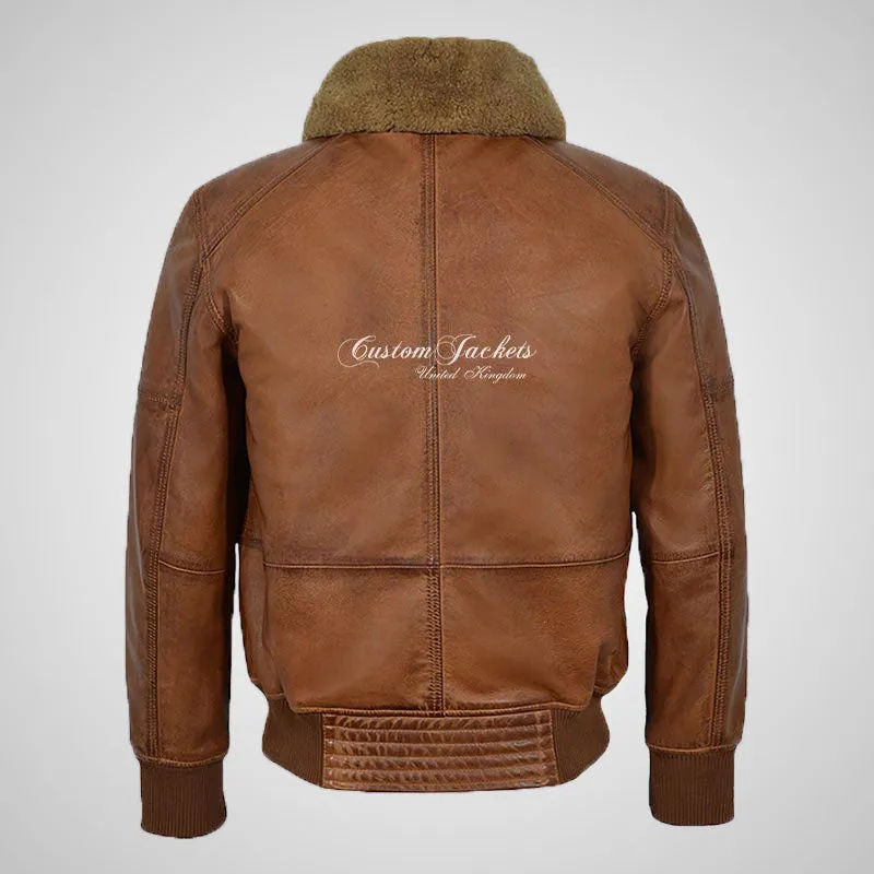 B52 Leather Pilot Jacket With Detachable Fur Collar Mens Bomber Jacket