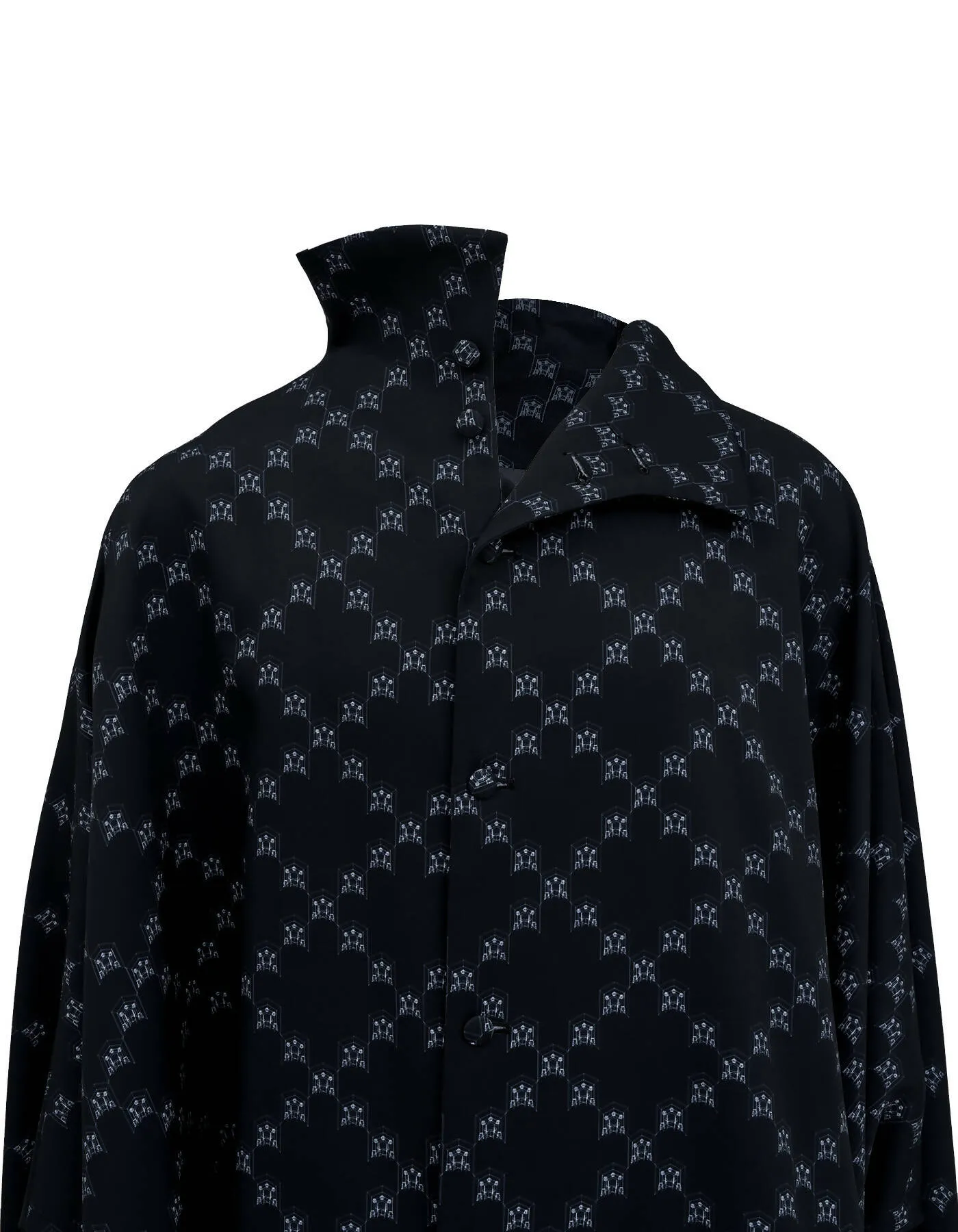 Ban-Doh Floral Stand Collar Cape Coat (Black)