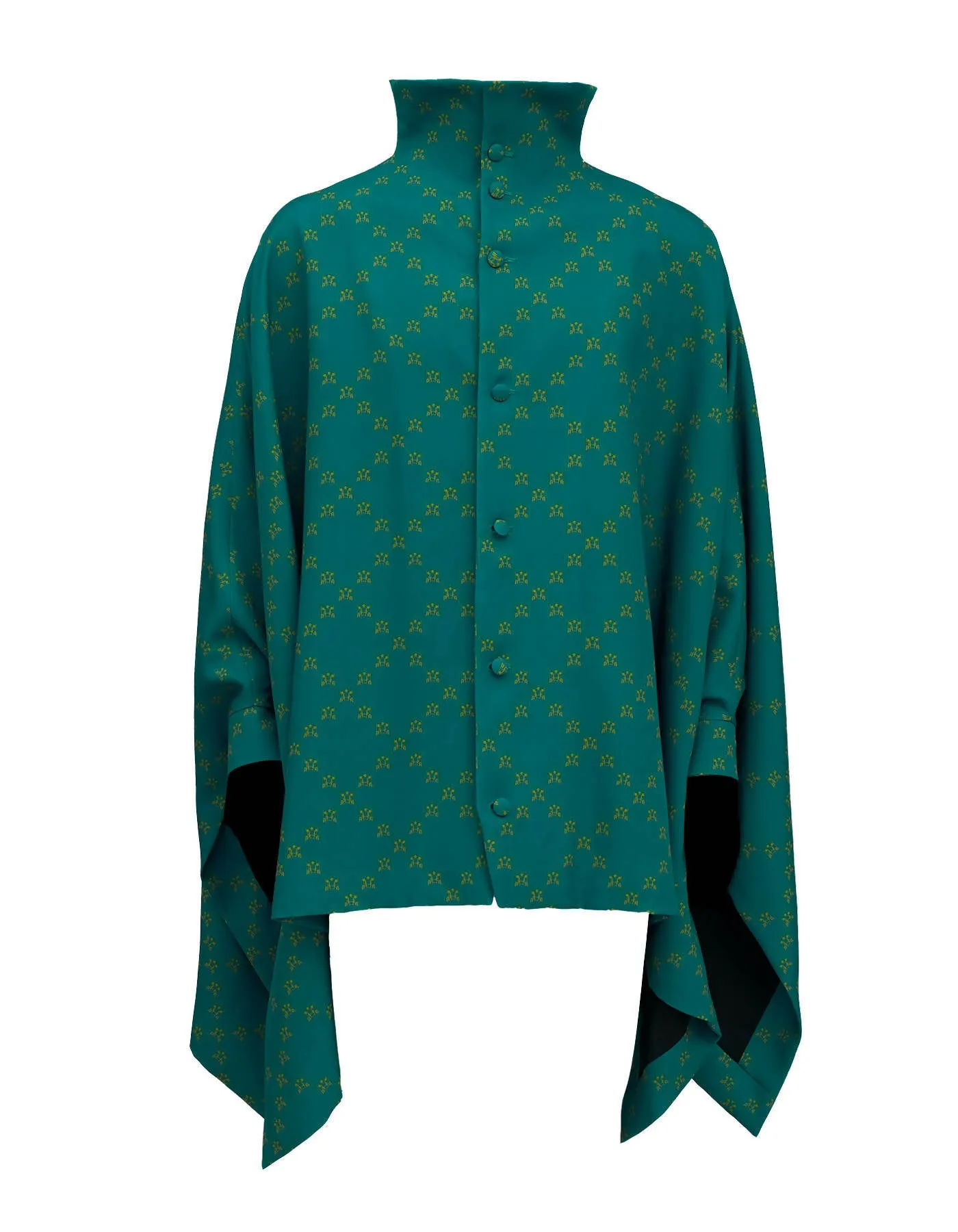 Ban-Doh Floral Stand Collar Cape Coat (Blue)