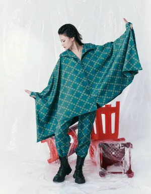 Ban-Doh Floral Stand Collar Cape Coat (Blue)