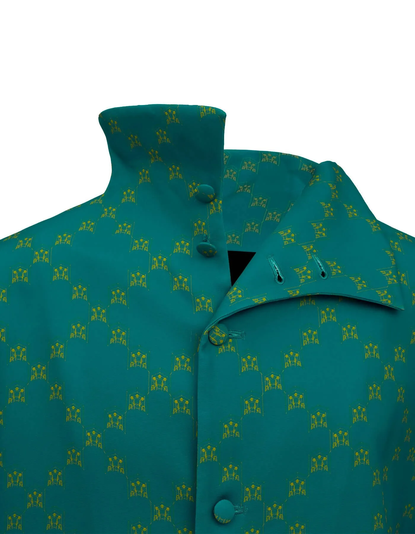 Ban-Doh Floral Stand Collar Cape Coat (Blue)
