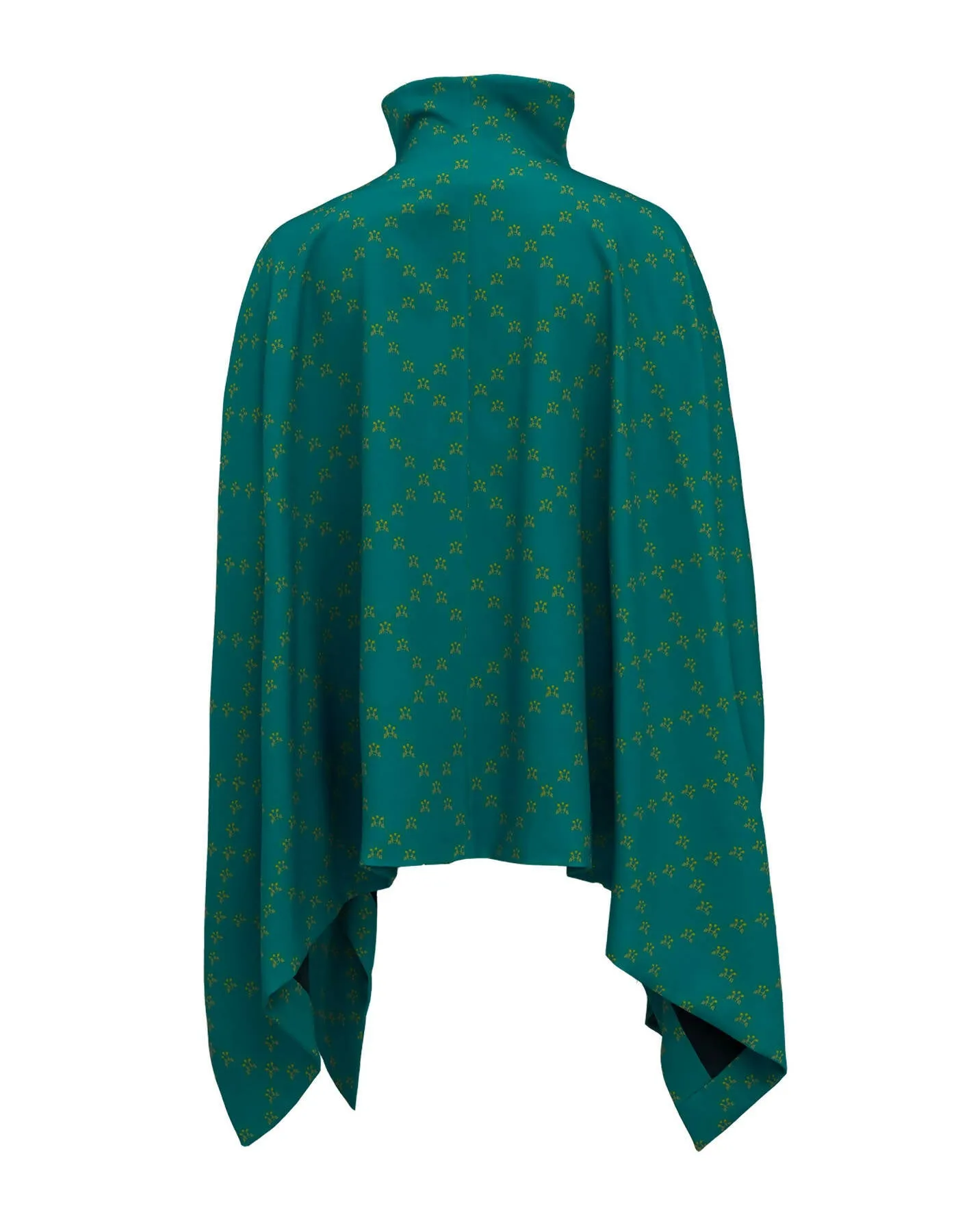Ban-Doh Floral Stand Collar Cape Coat (Blue)