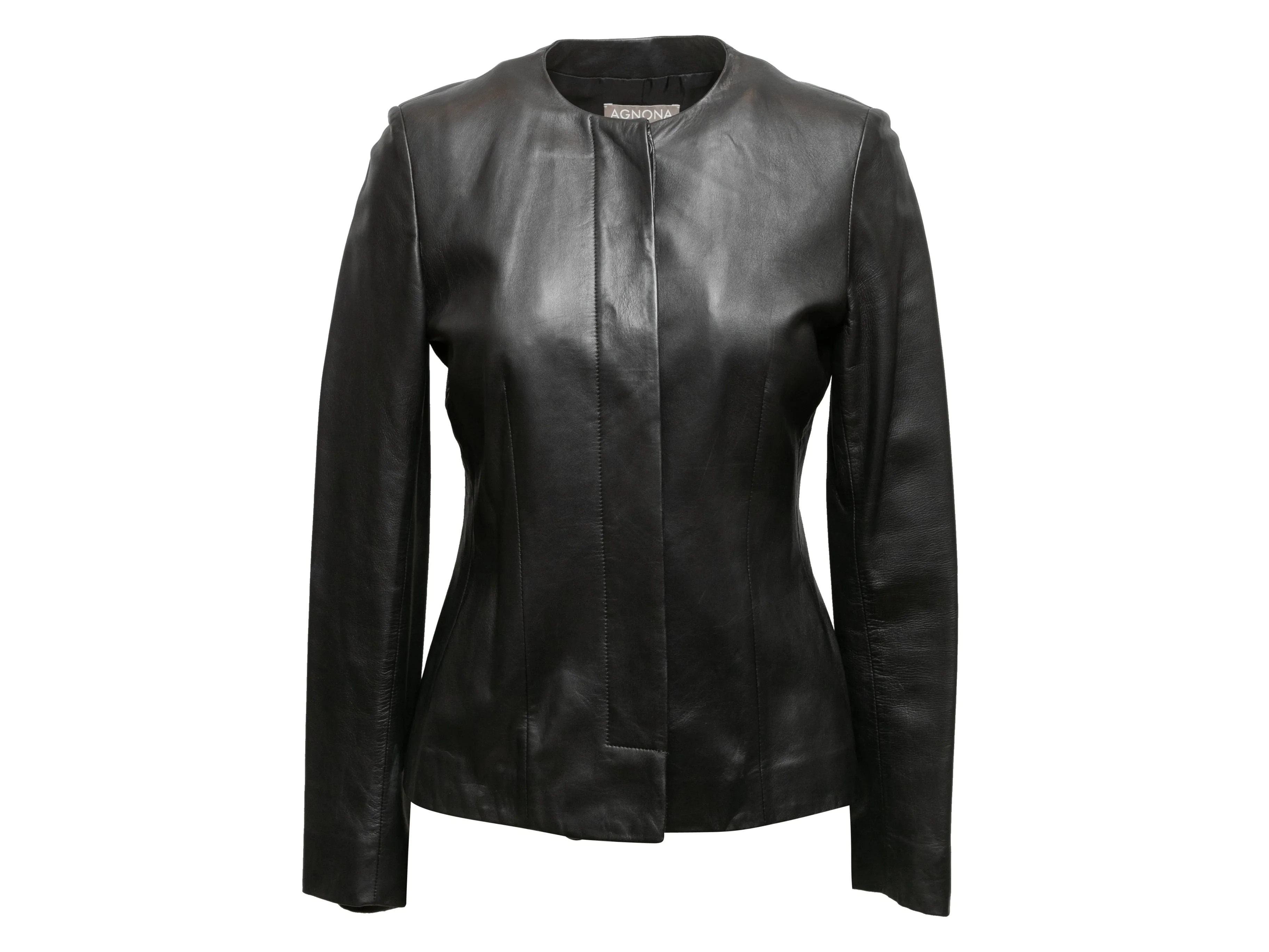 Black Agnona Leather Jacket Size IT 42