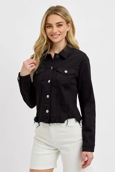 Black Denim Frayed Jacket