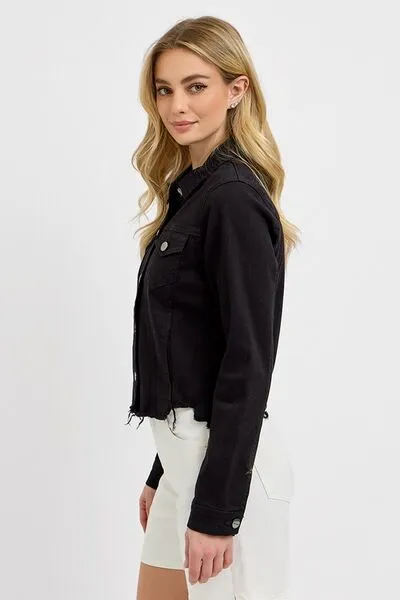 Black Denim Frayed Jacket