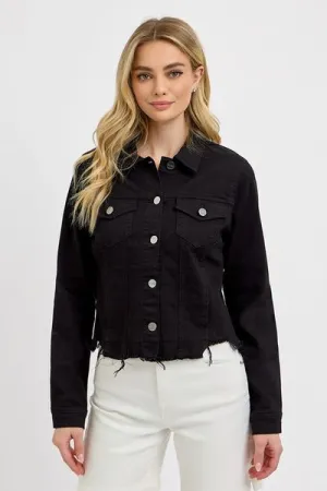 Black Denim Frayed Jacket