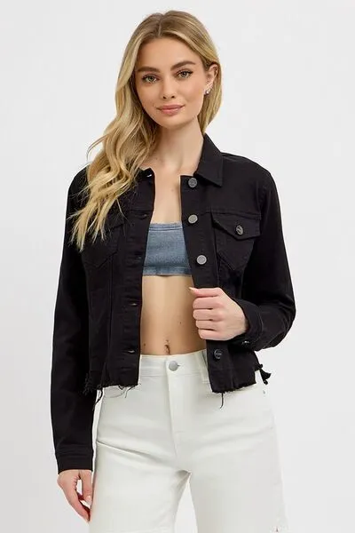 Black Denim Frayed Jacket