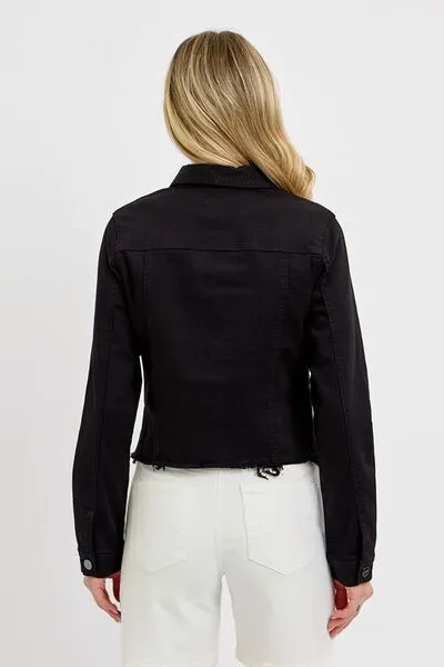 Black Denim Frayed Jacket