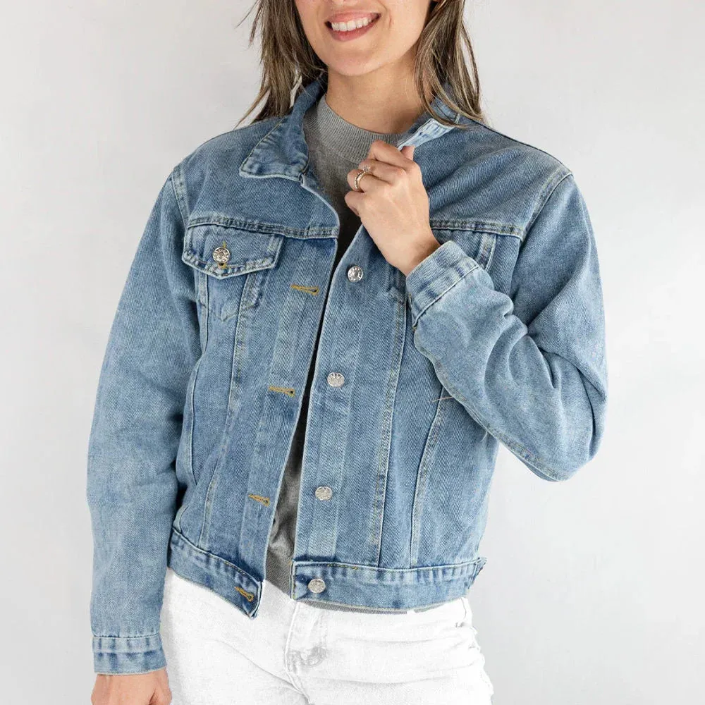 (Blue Denim) Personalized Floral Denim Jacket