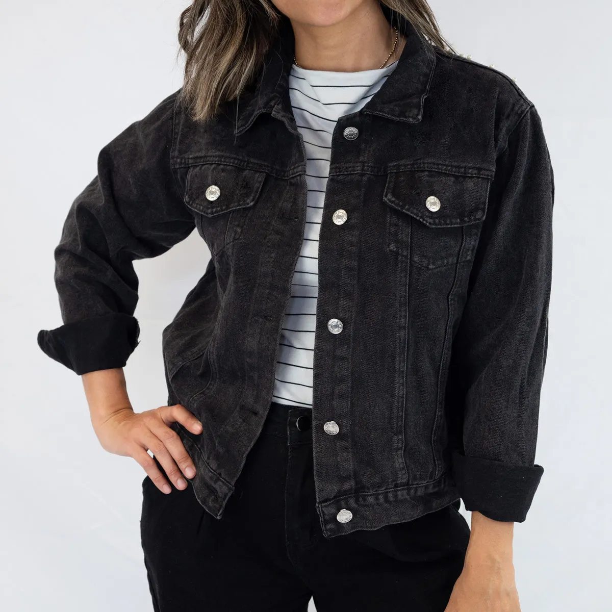 (Blue Denim) Personalized Floral Denim Jacket