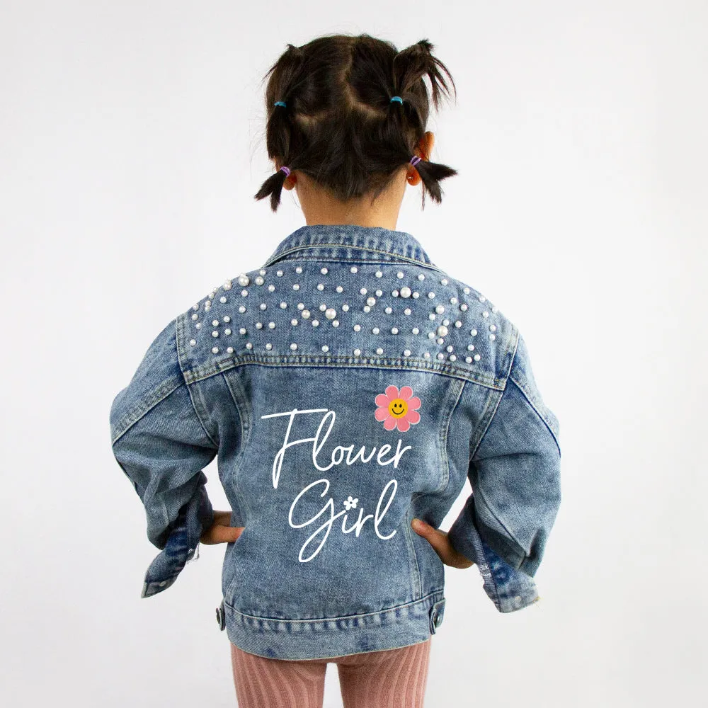 (Blue Pearl) Personalized Flower Girl Denim Jacket