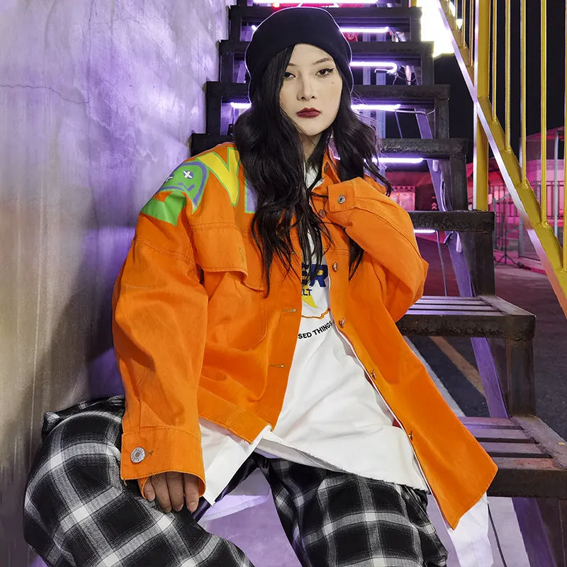 Comic Denim Jacket Fall Baggy Coat