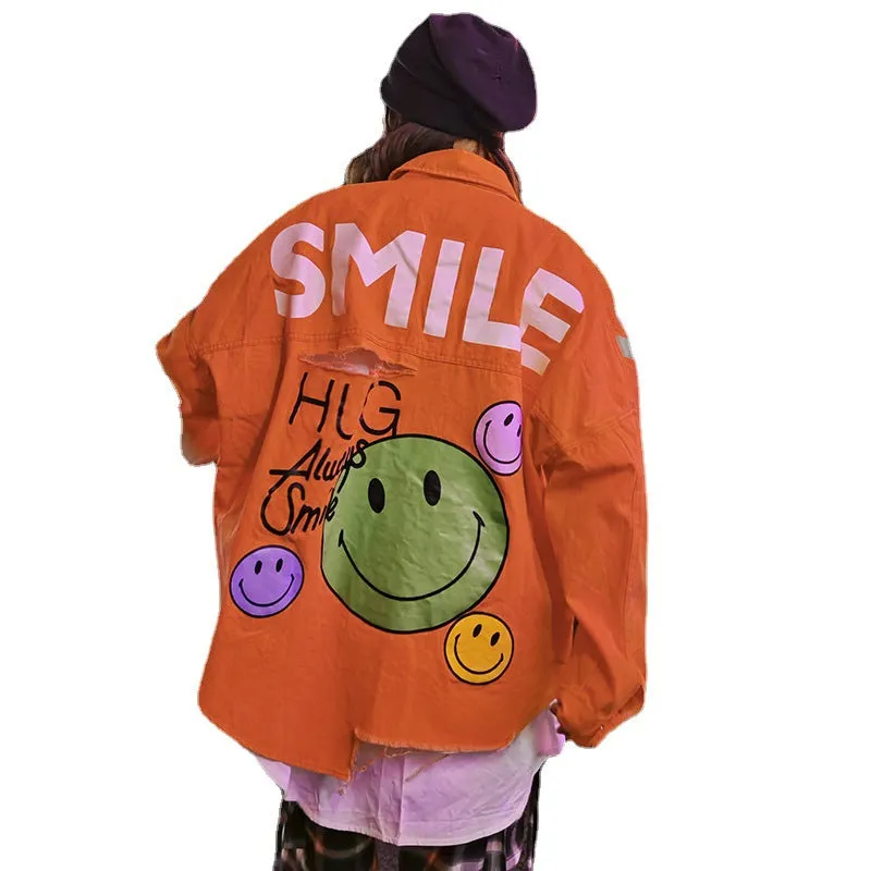 Comic Denim Jacket Fall Baggy Coat
