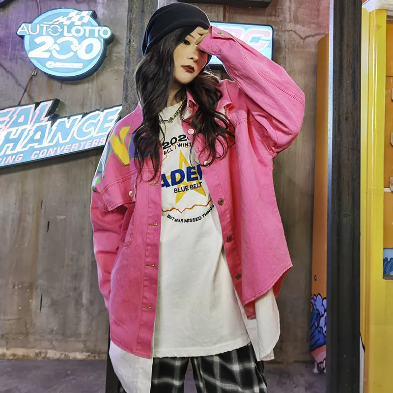 Comic Denim Jacket Fall Baggy Coat