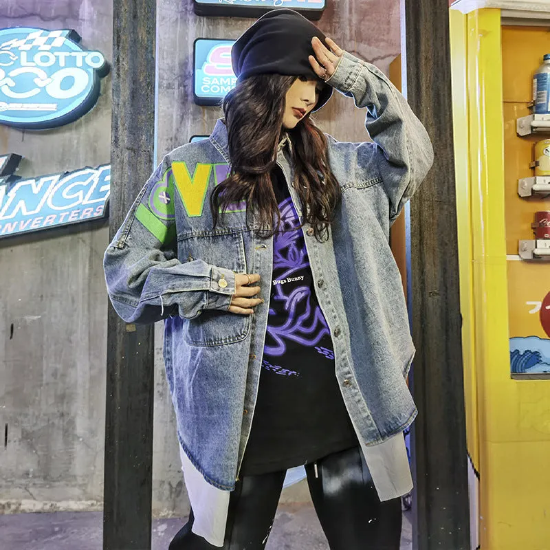 Comic Denim Jacket Fall Baggy Coat