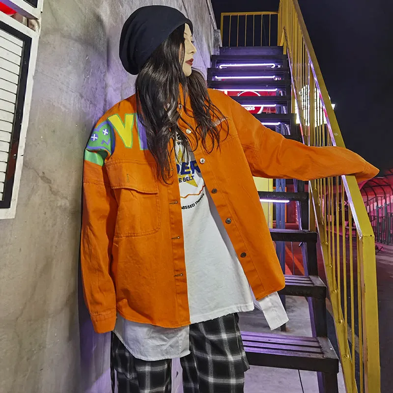 Comic Denim Jacket Fall Baggy Coat