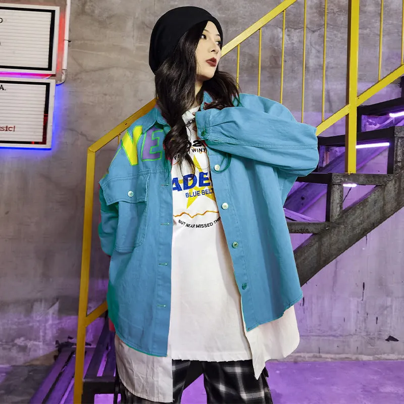 Comic Denim Jacket Fall Baggy Coat