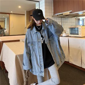 Comic Denim Jacket Women's Autumn and Winter Loose Vintage Jacket Top