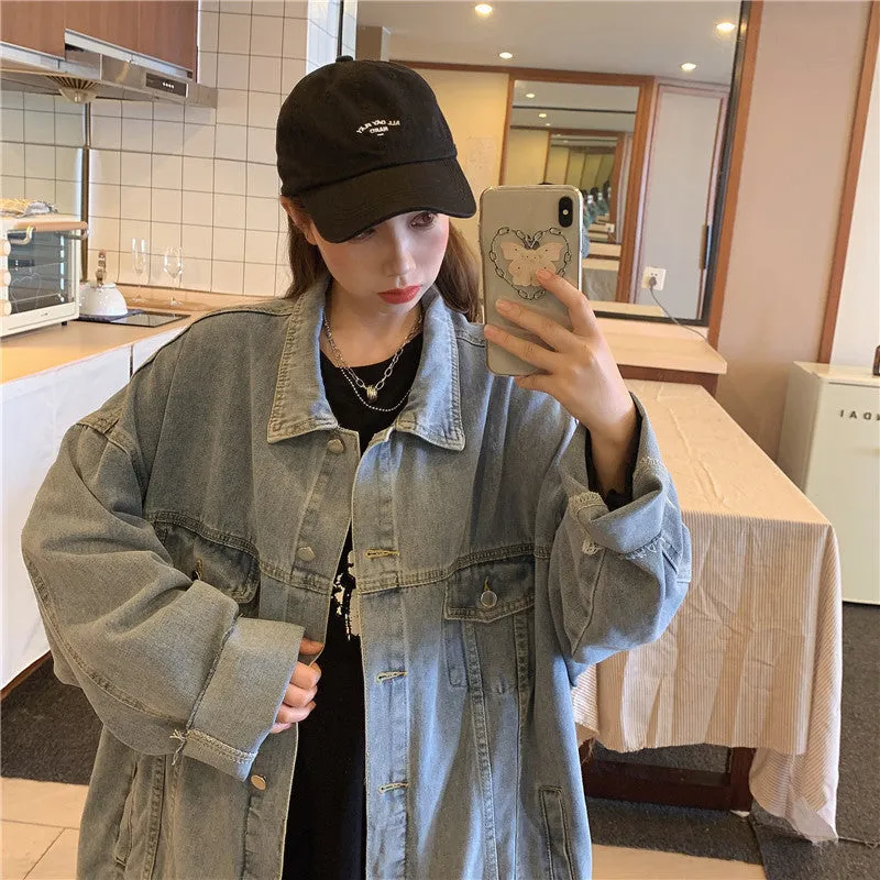 Comic Denim Jacket Women's Autumn and Winter Loose Vintage Jacket Top