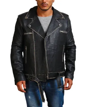 Distressed Black  Motorcycle Leather Jacket