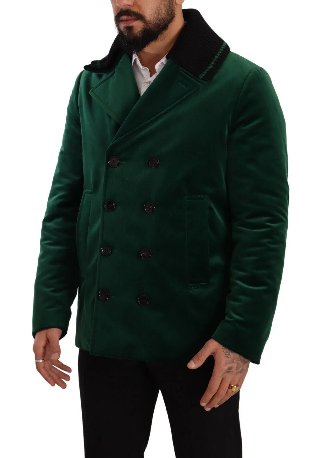 Dolce & Gabbana Green Velvet Cotton Double Breasted Jacket