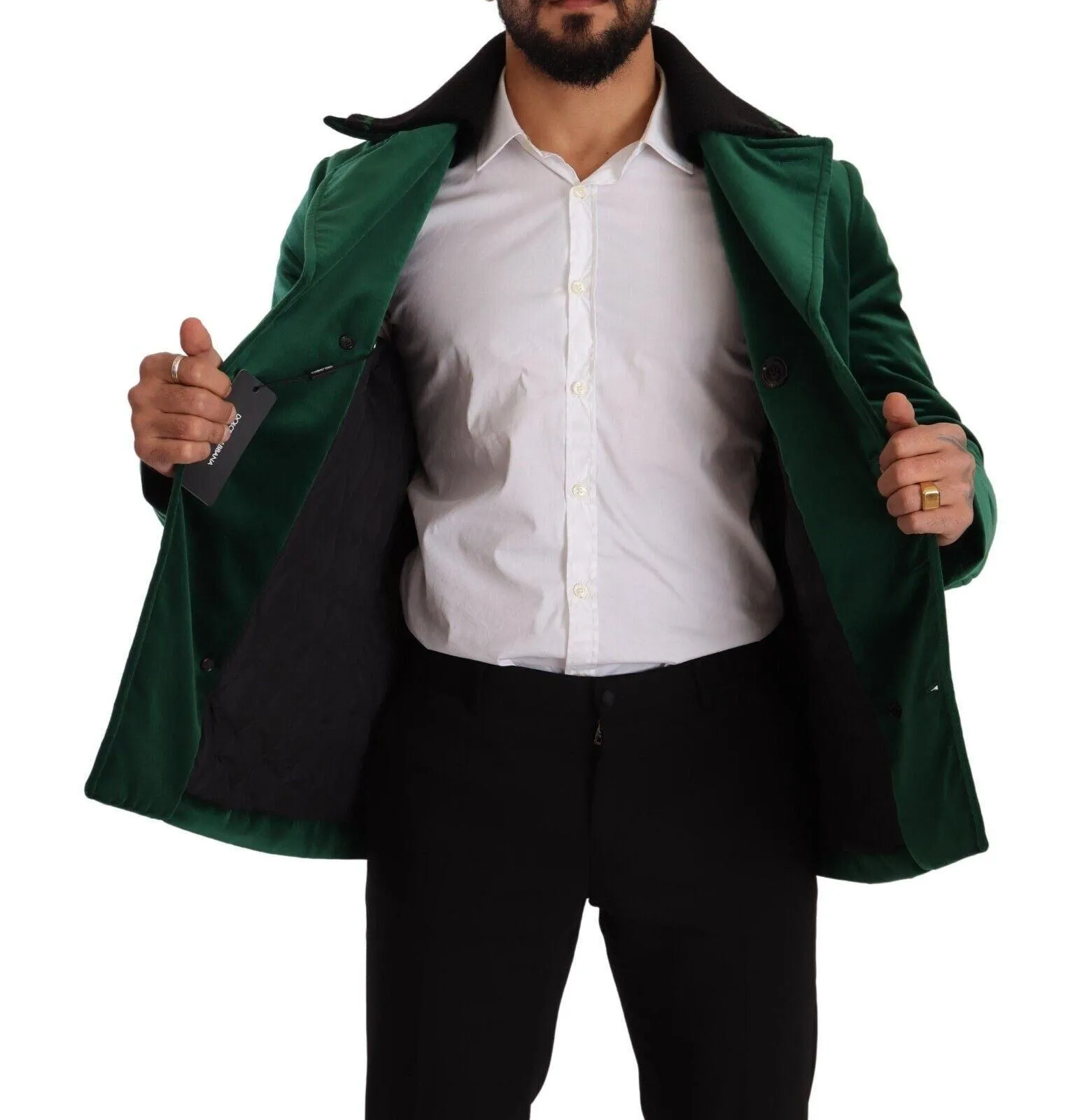 Dolce & Gabbana Green Velvet Cotton Double Breasted Jacket