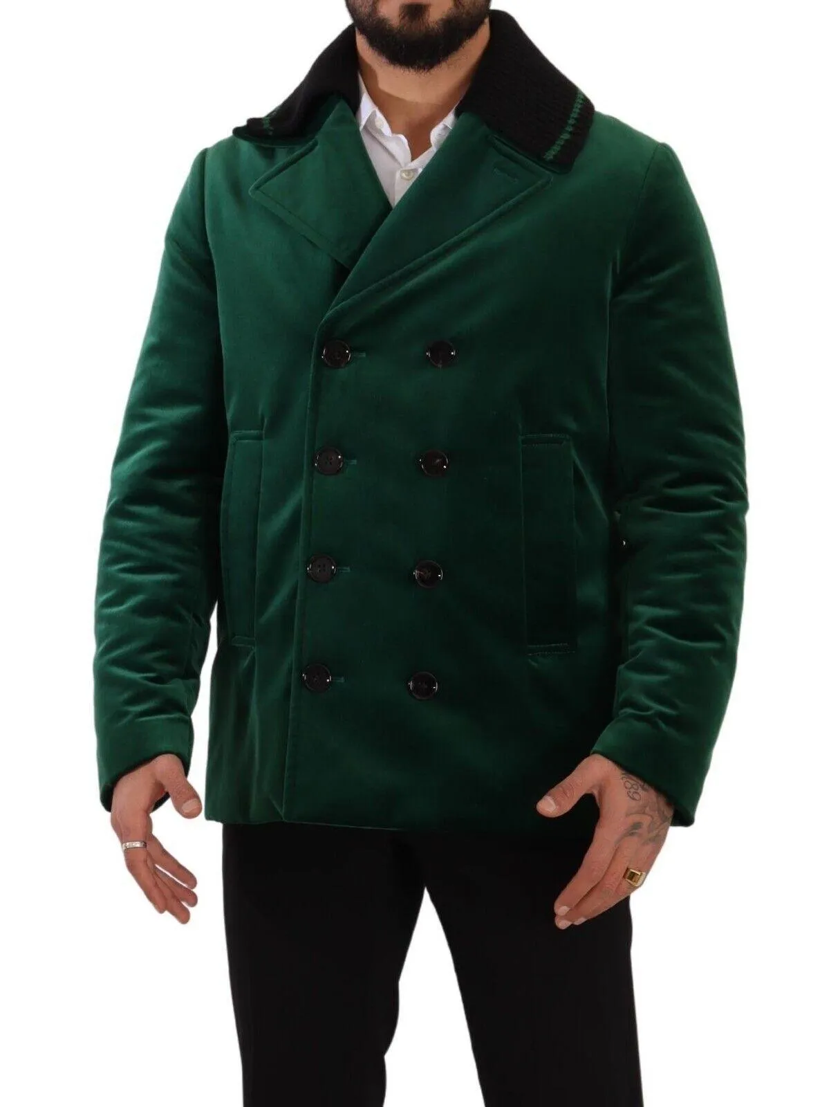 Dolce & Gabbana Green Velvet Cotton Double Breasted Jacket