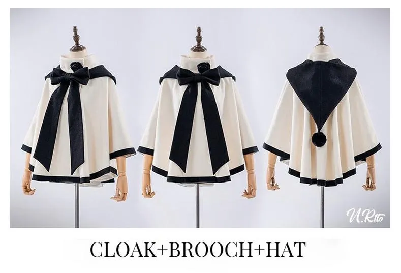 Elegant Lolita Winter Coat Black and White Camellia Cape