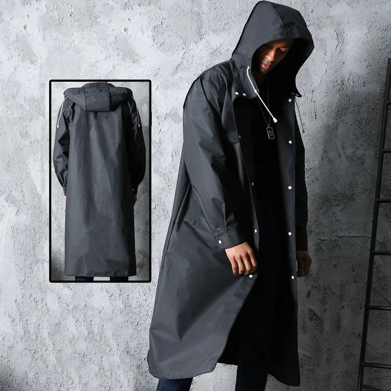 Fashionable Waterproof Long Raincoat Trench Coat  for Adults Black Hooded Raincoat for Women and Men, Ideal for Outdoor Hiking, Travel, Fishing, and Climbing with Thickened Material