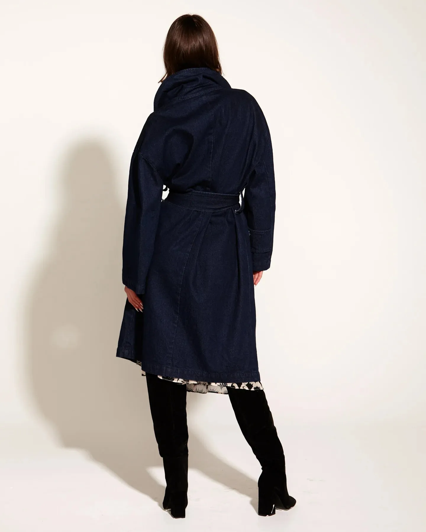 Fate Becker Night And Day High Collar Oversized Denim Trench Coat - Midnight Blue