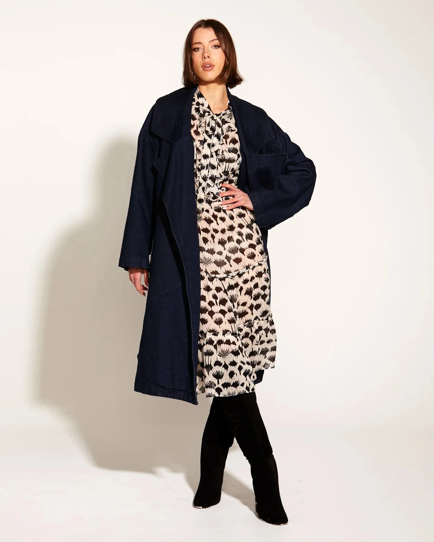 Fate Becker Night And Day High Collar Oversized Denim Trench Coat - Midnight Blue