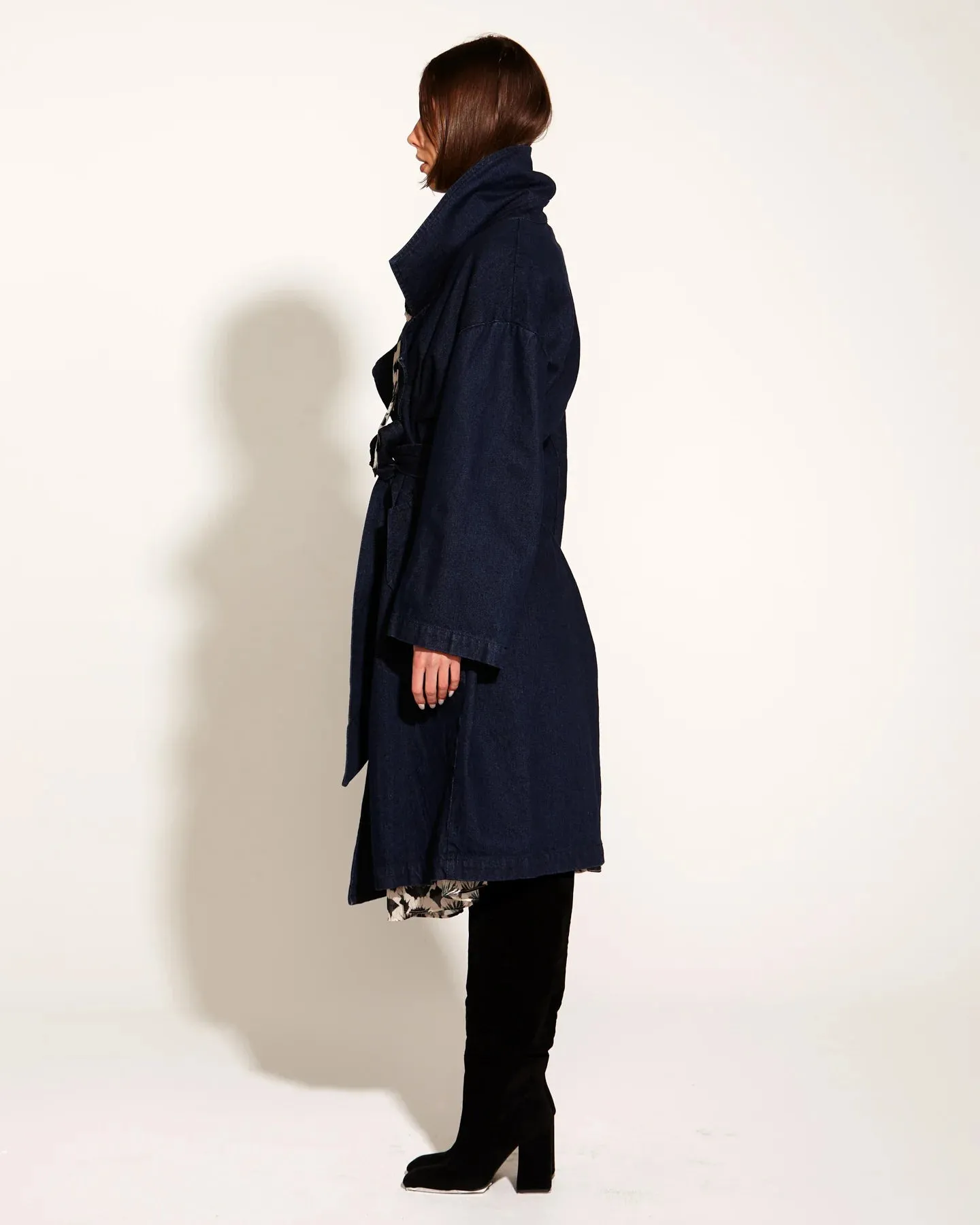 Fate Becker Night And Day High Collar Oversized Denim Trench Coat - Midnight Blue