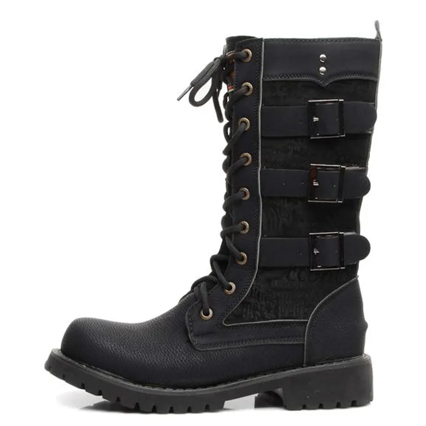 Funki Buys | Boots | Men's Gothic Motorcycle Mid-Calf Boots