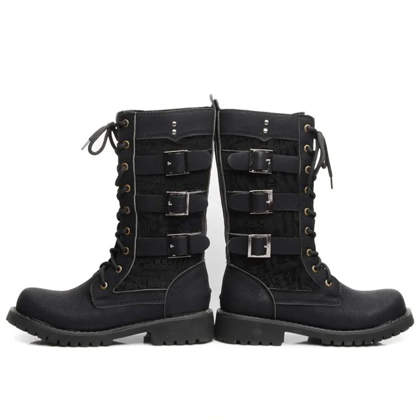Funki Buys | Boots | Men's Gothic Motorcycle Mid-Calf Boots