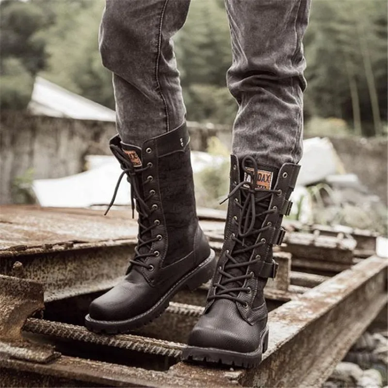 Funki Buys | Boots | Men's Gothic Motorcycle Mid-Calf Boots