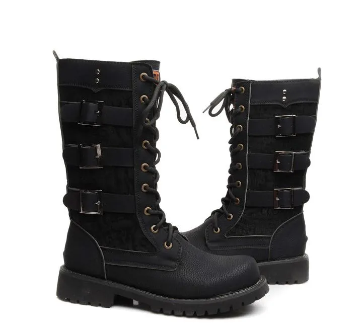 Funki Buys | Boots | Men's Gothic Motorcycle Mid-Calf Boots