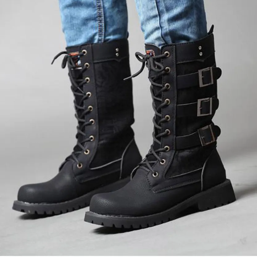 Funki Buys | Boots | Men's Gothic Motorcycle Mid-Calf Boots