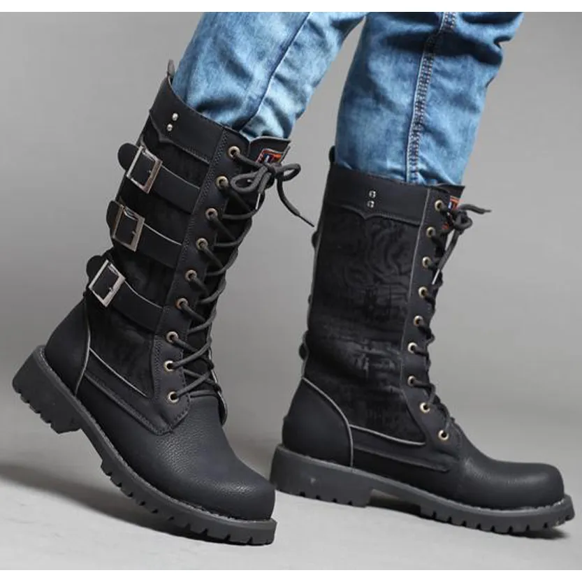 Funki Buys | Boots | Men's Gothic Motorcycle Mid-Calf Boots