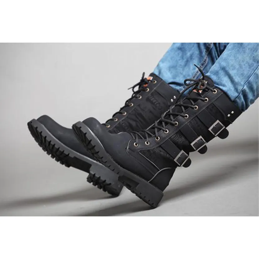 Funki Buys | Boots | Men's Gothic Motorcycle Mid-Calf Boots