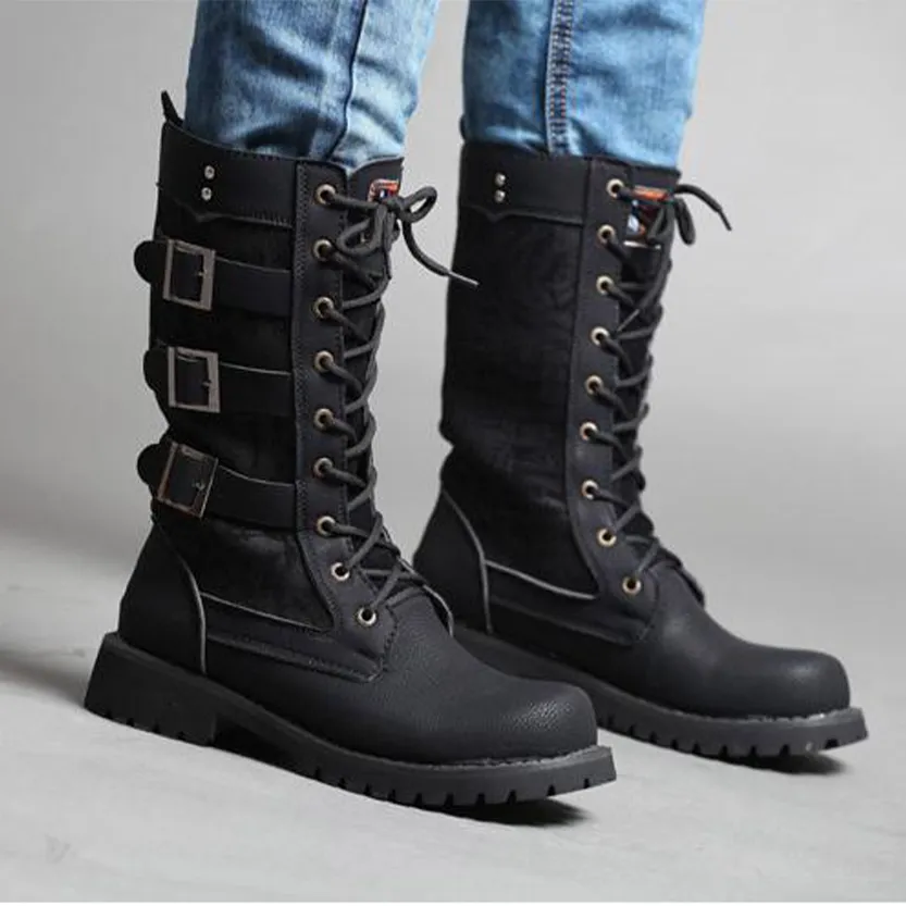 Funki Buys | Boots | Men's Gothic Motorcycle Mid-Calf Boots