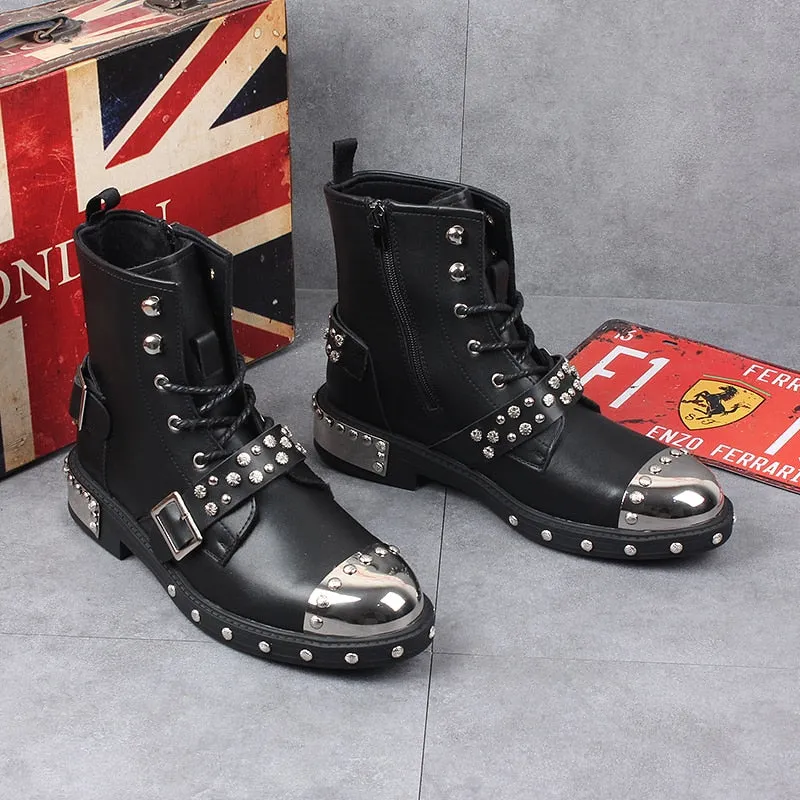 Funki Buys | Boots | Men's Leather Gothic Rivet Ankle Boots