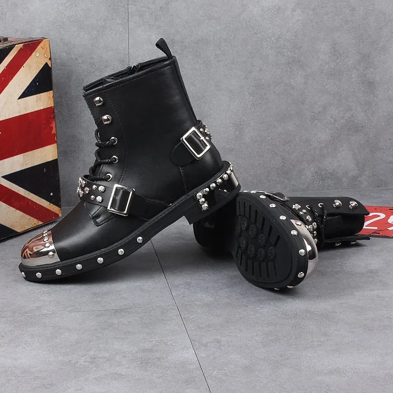 Funki Buys | Boots | Men's Leather Gothic Rivet Ankle Boots