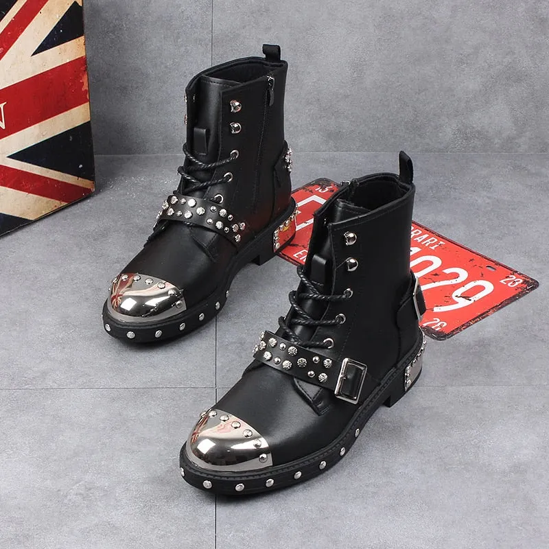 Funki Buys | Boots | Men's Leather Gothic Rivet Ankle Boots