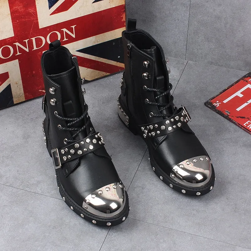 Funki Buys | Boots | Men's Leather Gothic Rivet Ankle Boots