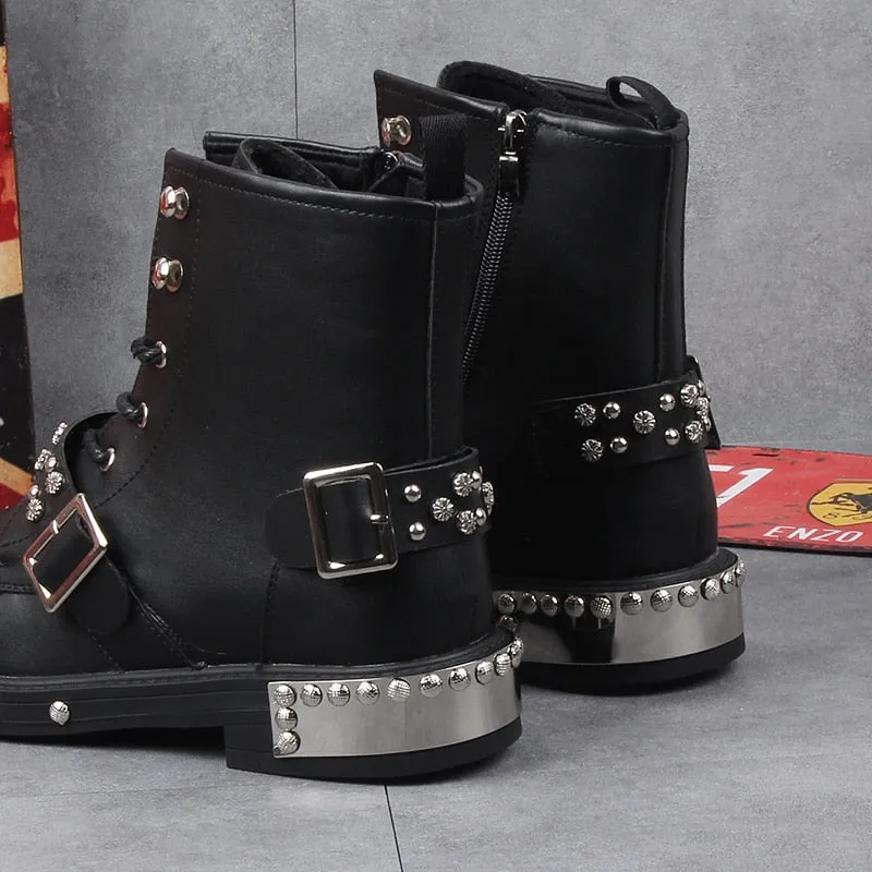 Funki Buys | Boots | Men's Leather Gothic Rivet Ankle Boots