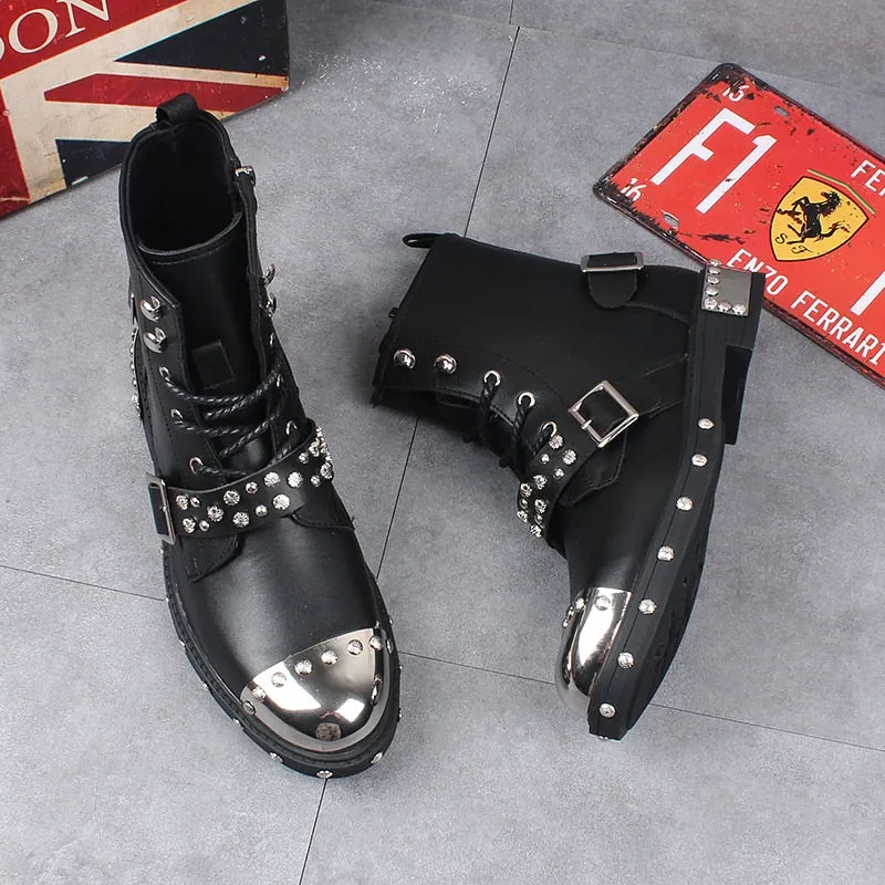 Funki Buys | Boots | Men's Leather Gothic Rivet Ankle Boots